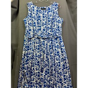 Perceptions Woman Blue White Leaf Print Sleeveless‎ Midi Dress Plus Size 1X
